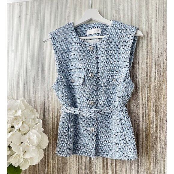 ZARA Textured Blue Sleeveless Vest NWT | Blogger Favorite | Belted - Picture 12 of 14